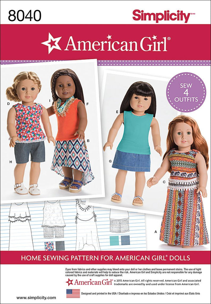 Simplicity Patterns American Girl Doll Clothes for 18 Inch Doll Size: Os (One Size), 8040