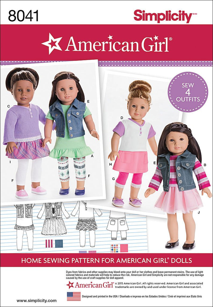 Simplicity Patterns American Girl Doll Clothes for 18 Inch Doll Size: Os (One Size), 8041