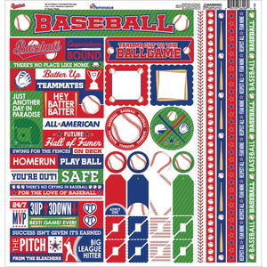 Reminisce BSB-100 Baseball Cardstock Sticker, 12" by 12", Multicolor