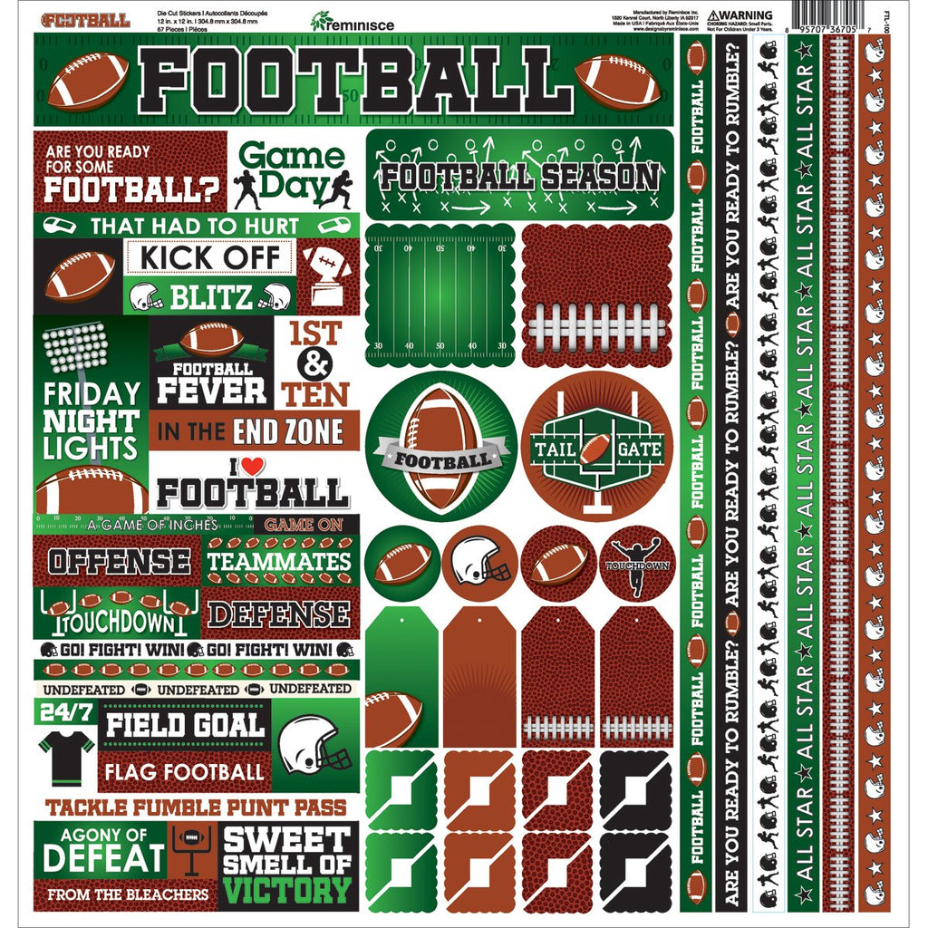 Reminisce FTL-100 Football Cardstock Sticker, 12" by 12", Multicolor