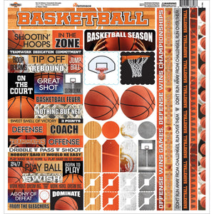 Reminisce TBAC-100 Basketball Cardstock Sticker, 12" by 12", Multicolor