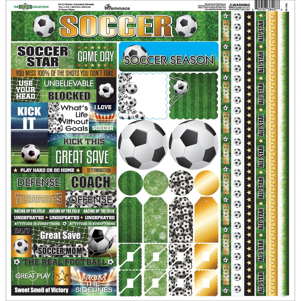Reminisce TSOC-100 Soccer Cardstock Sticker, 12" by 12", Multicolor