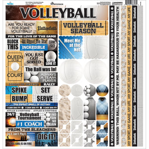 Reminisce TVOC-100 Volleyball Cardstock Sticker, 12" by 12", Multicolor
