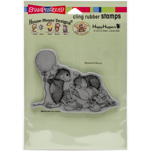 Stampendous House Mouse Cling Stamp 4.5"X5.5"-Balloon Surprise, Grey