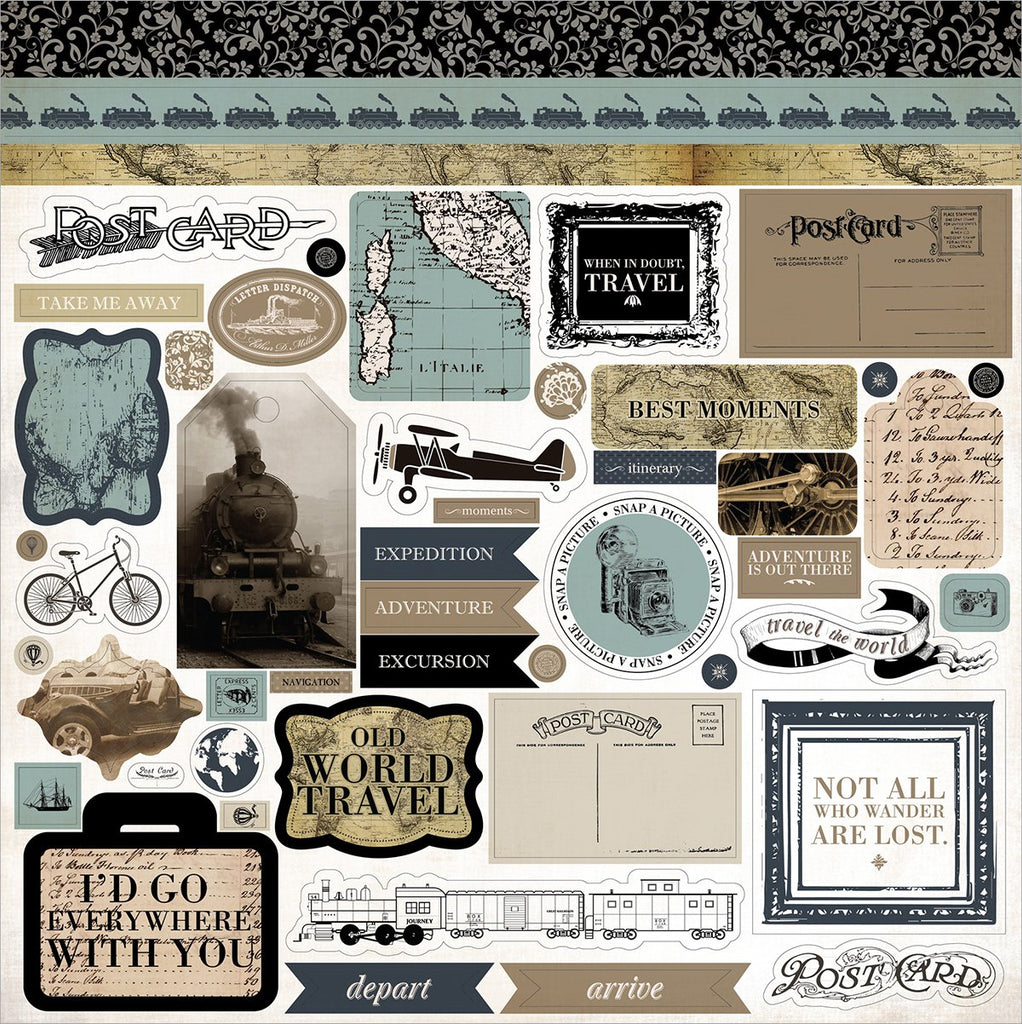 Old World Travel Cardstock Stickers 12"X12"-