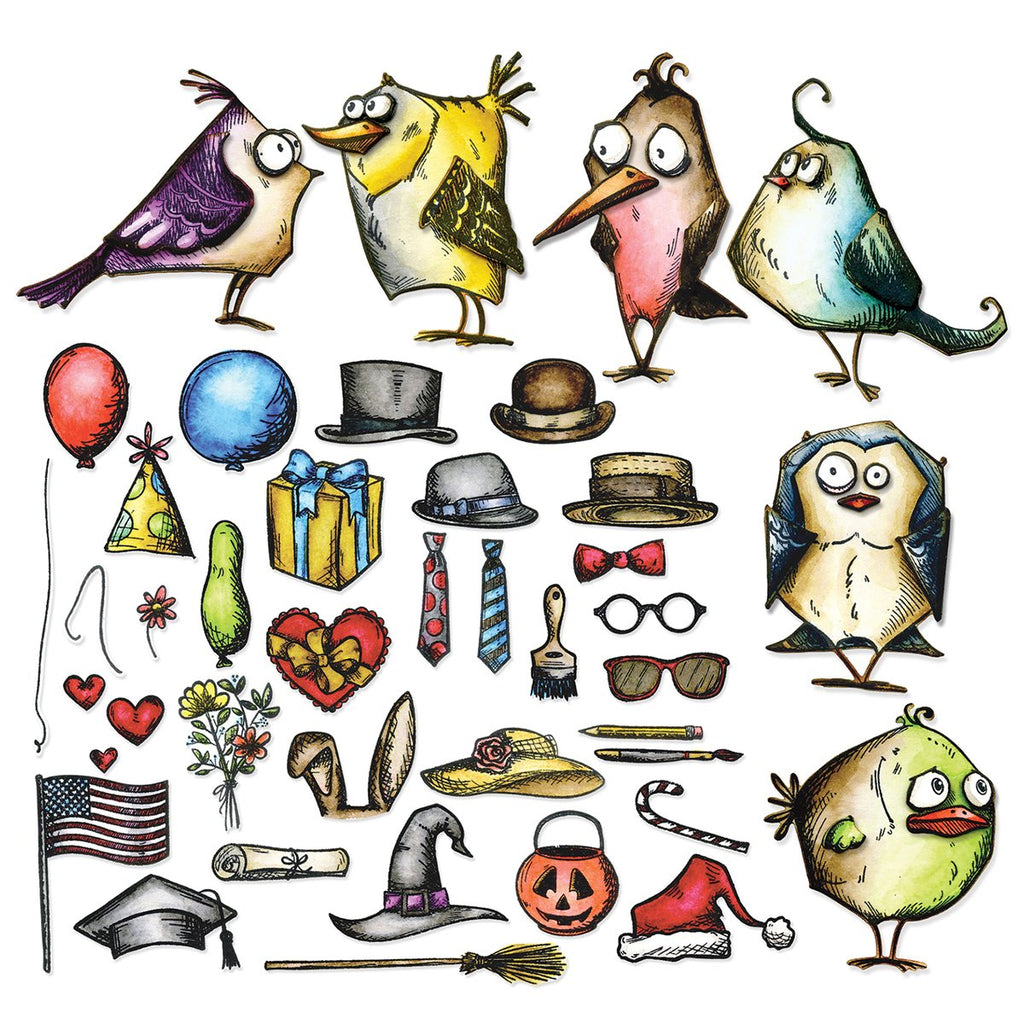 Sizzix 660949 Framelits Dies Mini by Tim Holtz Bird Crazy and Things