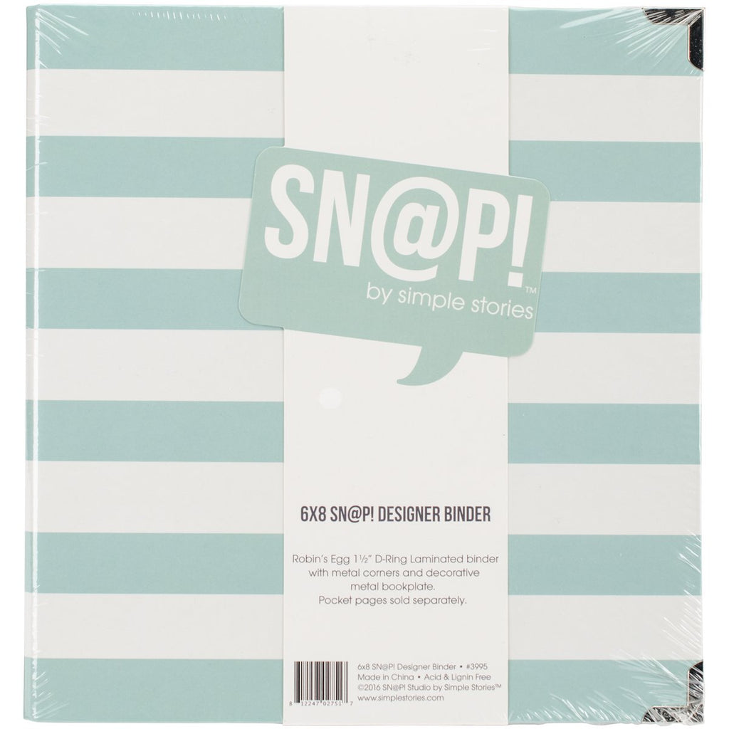 Simple Stories Snatp! Robins Egg Striped Designer Binder, 6" x 8"