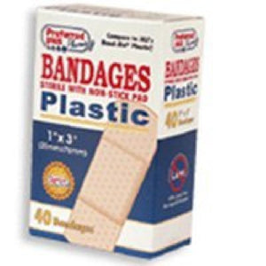Plastic adhesive sterile bandages with non stick pad, size: 1 in X 3 in - 40 ea.