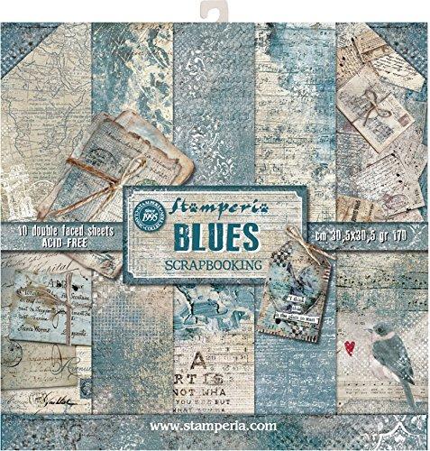SBBL26 Stamperia Double-Sided Paper Pad 12"X12" 10/Pkg-Blues, 10 Designs/1 Each