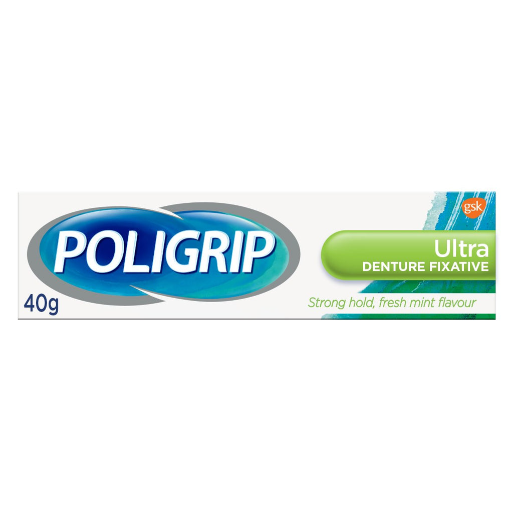 Poligrip Denture Adhesive Cream, False Teeth and Partials Fixative, Flavour Free, 40 g