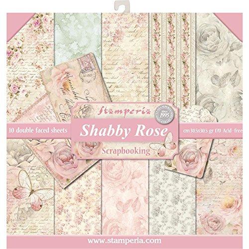 SBBL12 Stamperia Double-Sided Paper Pad 12"X12" 10/Pkg-Shabby Rose, 10 Designs/1 Each