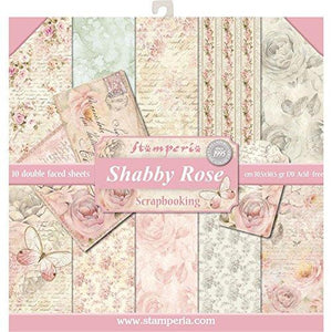 SBBL12 Stamperia Double-Sided Paper Pad 12"X12" 10/Pkg-Shabby Rose, 10 Designs/1 Each