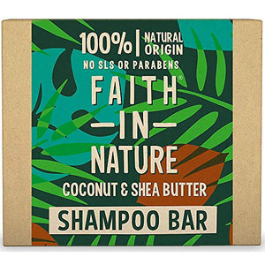 Faith in Nature Natural Coconut and Shea Butter Shampoo Bar, Hydrating, Vegan and Cruelty Free, Paraben and SLS Free, for Normal to Dry Hair, 85 g