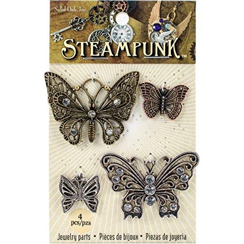 Solid Oak STEAM011 Steampunk Metal Accents 4/Pkg-Butterflies