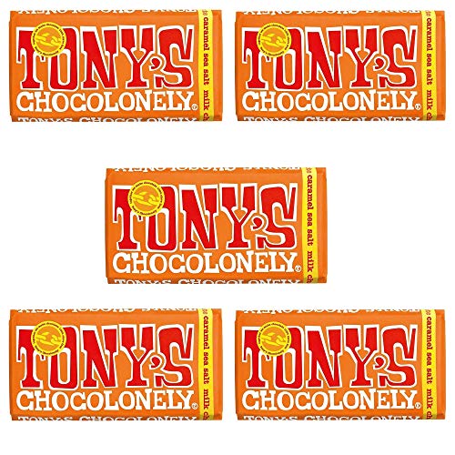 Tony's Chocolonely Chocolate 180g - 5 Pack, Milk Chocolate Caramel Sea Salt