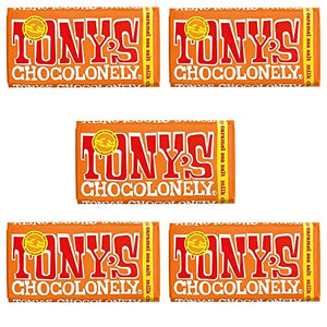 Tony's Chocolonely Chocolate 180g - 5 Pack, Milk Chocolate Caramel Sea Salt