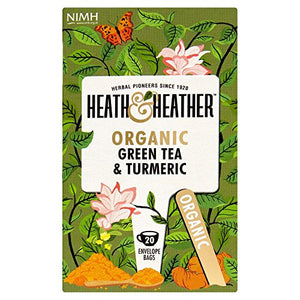 Heath & Heather Organic Green Tea & Turmeric 20 Envelope Bags, 40 g