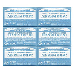 Dr. Bronner's Pure-Castile Bar Soap - Baby Unscented, 5 oz (6 Pack)