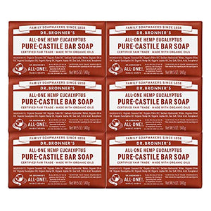 Dr. Bronner's Magic Soaps Pure-Castile Soap, All-One Hemp Eucalyptus, 5-Ounce Bars (Pack of 6)