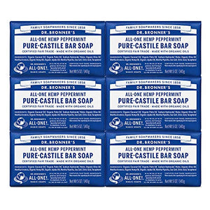 Dr. Bronner's Pure-Castile Bar Soap - Peppermint, 5 oz (6 Pack)