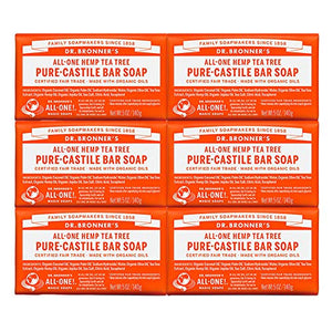 Dr. Bronner's Magic Soaps Pure-Castile Soap, All-One Hemp Tea Tree, 5-Ounce Bars (Pack Of 6)
