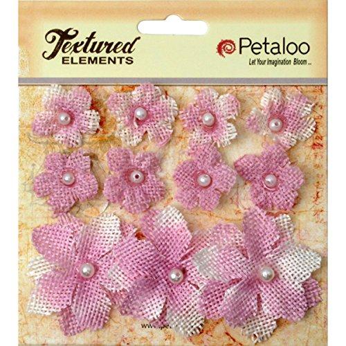 Petaloo Textured Elements Burlap Mini Flowers (11 Pack), .75" to 1.5", Lavender