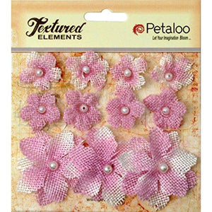 Petaloo Textured Elements Burlap Mini Flowers (11 Pack), .75" to 1.5", Lavender