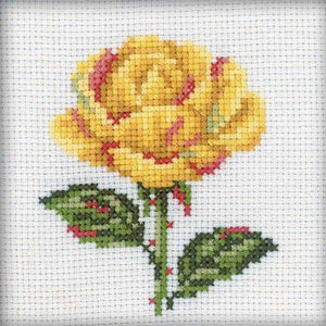 RTO H169 14 Count Counted Cross Stitch Kit, 4 by 4-Inch, Yellow Rose