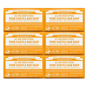 Dr. Bronner’s Pure-Castile Bar Soap – Citrus, 5 oz, 6 Pack